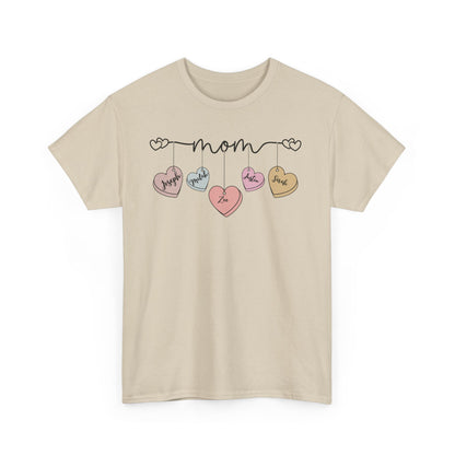 Mom Heart Unisex Heavy Cotton Tee, Gift for Mom, Mother's Day Tee, Cute Mom Shirt, Fam.ily Love Graphic Tee, Casual Wear