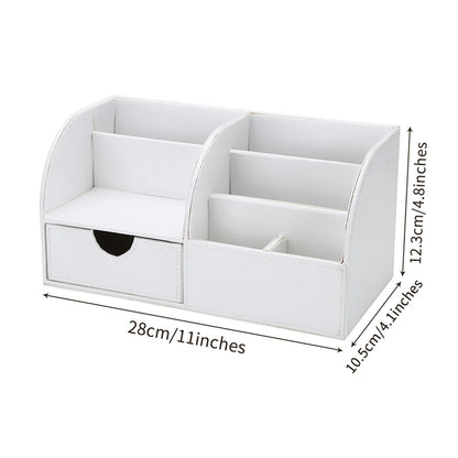 Declutter in Style! ✨ PU Leather Desktop Organizer | Chic White Storage Box for Pens, Phones, and Remotes – Perfect for a Tidy Workspace!