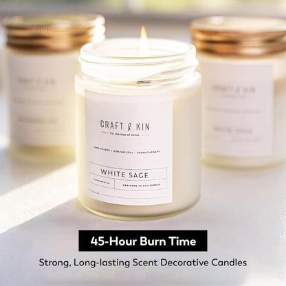 White Sage Scented Candle for Cleansing | 8 Oz 45 Hour Long Lasting | Classic Soy Candles Wood Wick | Made with Natural Soy | Gifts for Men and Women