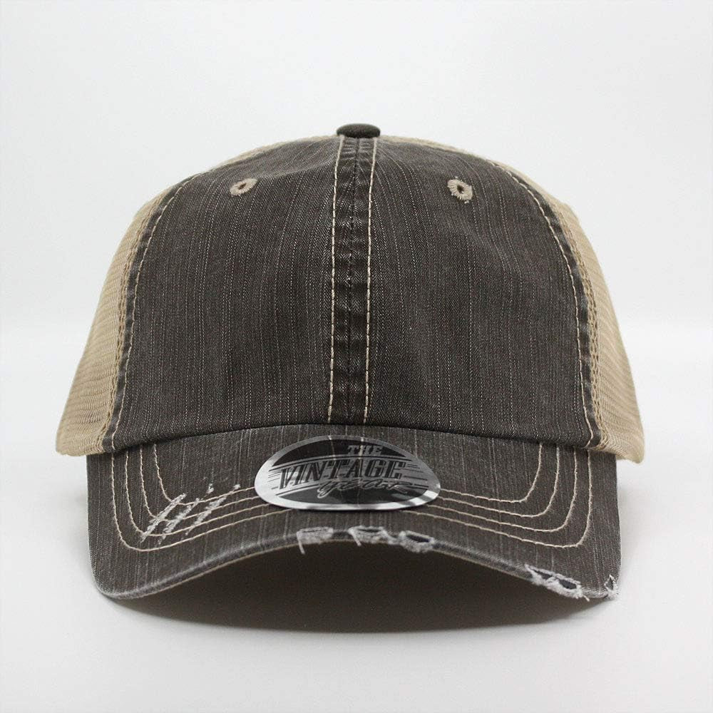 Cool & Casual 🧢 Washed Cotton Low-Profile Mesh Trucker Cap – Adjustable, Distressed Brown/Khaki for a Classic, Vintage Vibe!