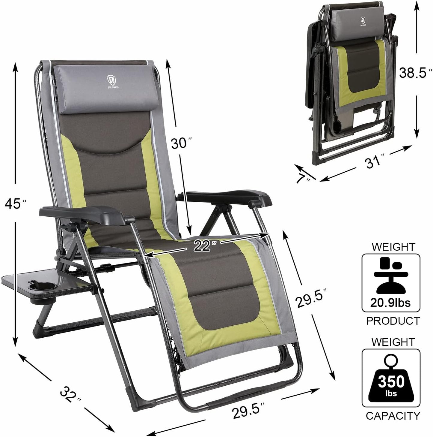 Relax in Ultimate Comfort 🌿 Oversized XL Zero Gravity Recliner – Padded Patio Lounger with Adjustable Headrest & 350Lbs Support (Olive Green).