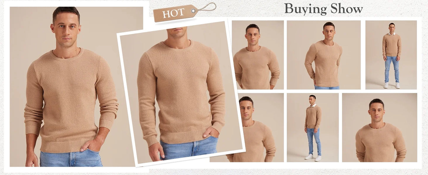 Effortless Style & Comfort ✨ Men’s Pullover Sweater – Soft, Lightweight, and Classic Crewneck Knitwear with Ribbed Edges in Light Camel (XXL).