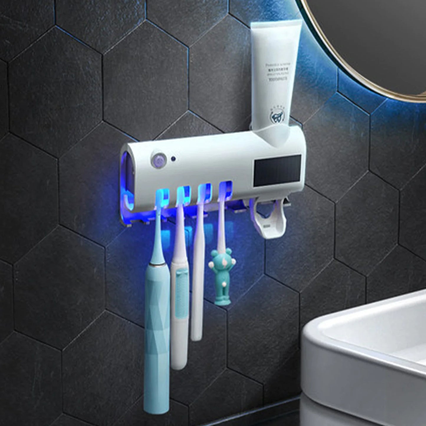 Say Goodbye to Germs! ✨ UV Toothbrush Holder & Cleaner + Automatic Toothpaste Dispenser in One!