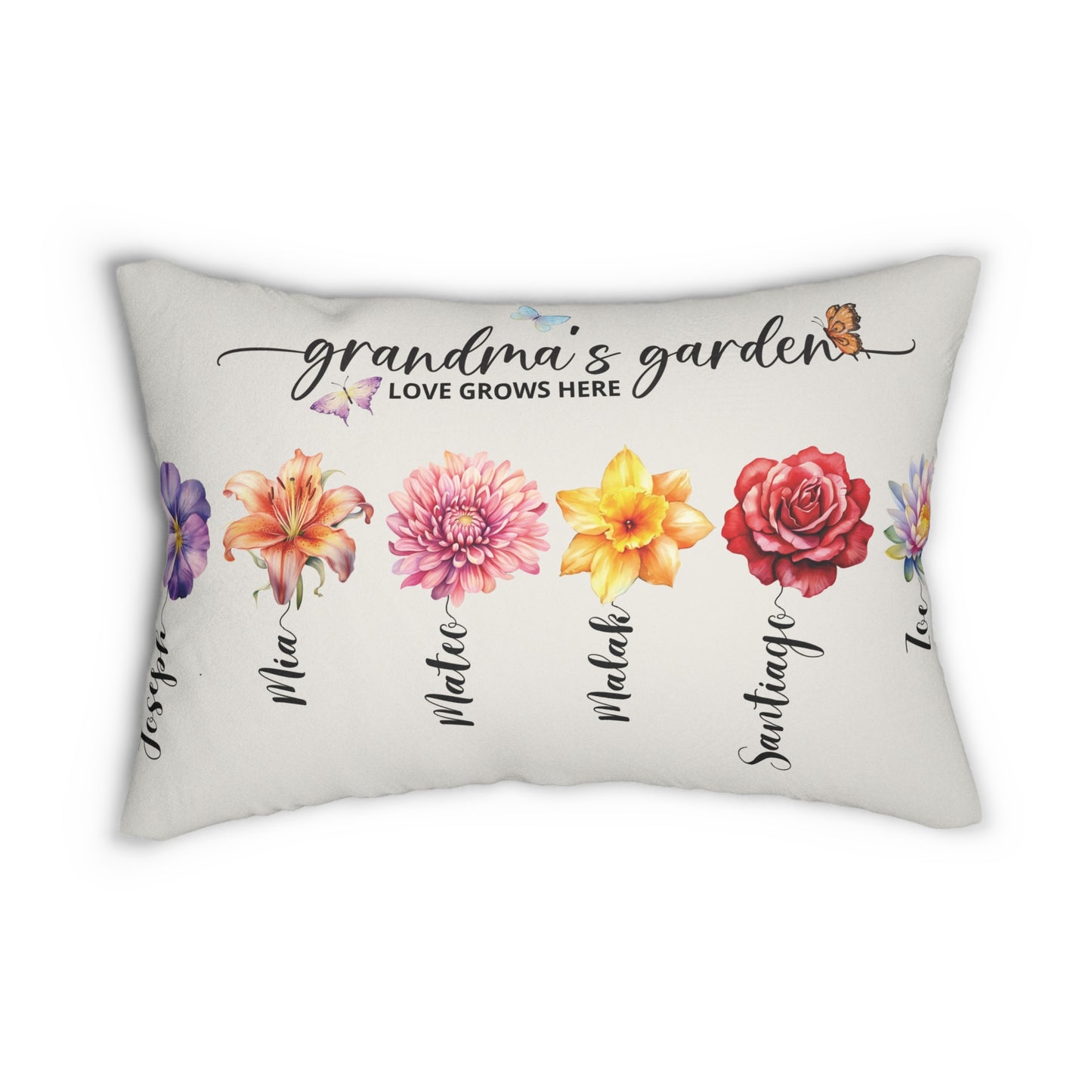 Floral Lumbar Pillow, Grandmas Garden Decorative Cushion, Home Décor Gift, Personalized Throw Pillow for Garden Lovers, Housewarming