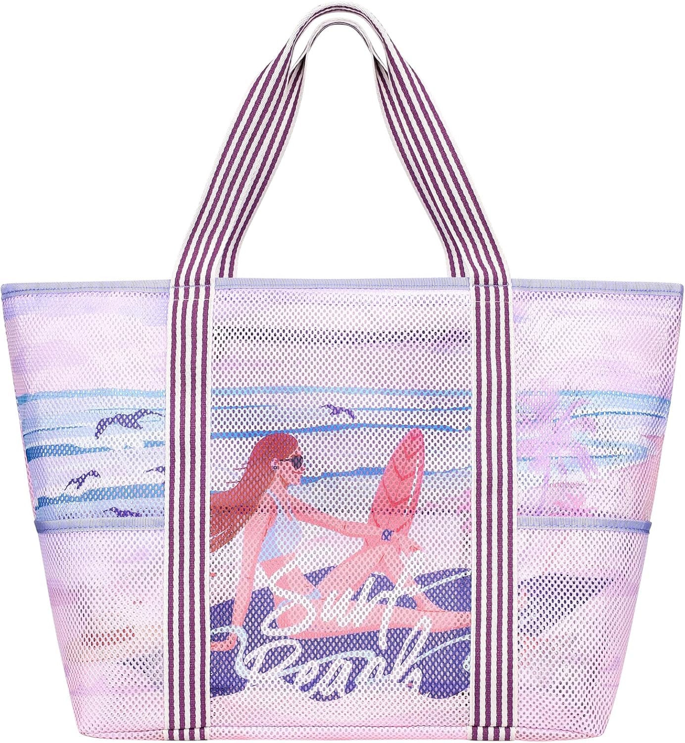 Mesh Beach Bag Family - Beach Tote 9 Pockets Cruise Vacation Essentials