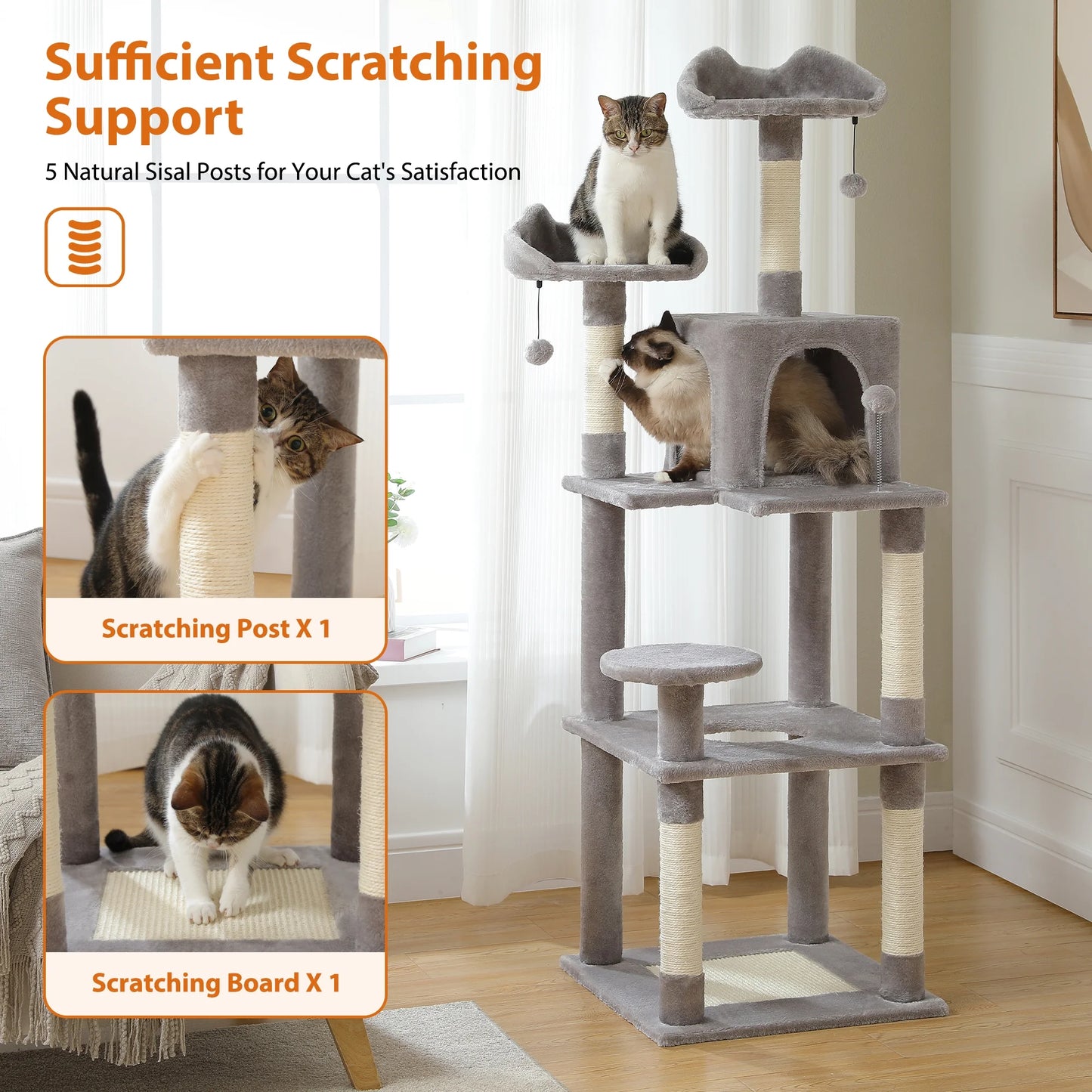 🐱 Ultimate Cat Paradise: 63" Cat Tree with Scratching Pad & Cozy Condo! 🏰✨ (Gray, Perfect for Indoor Cats)