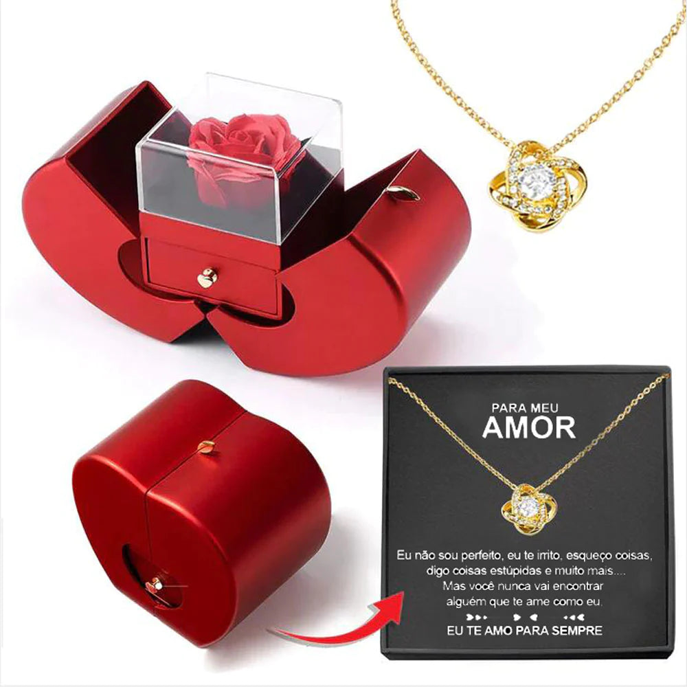 Give the Gift of Forever! 💎 Red Apple Jewelry Box with Eternal Rose – Perfect for Valentine's Day, Mother's Day, or Christmas Gifts for Her!