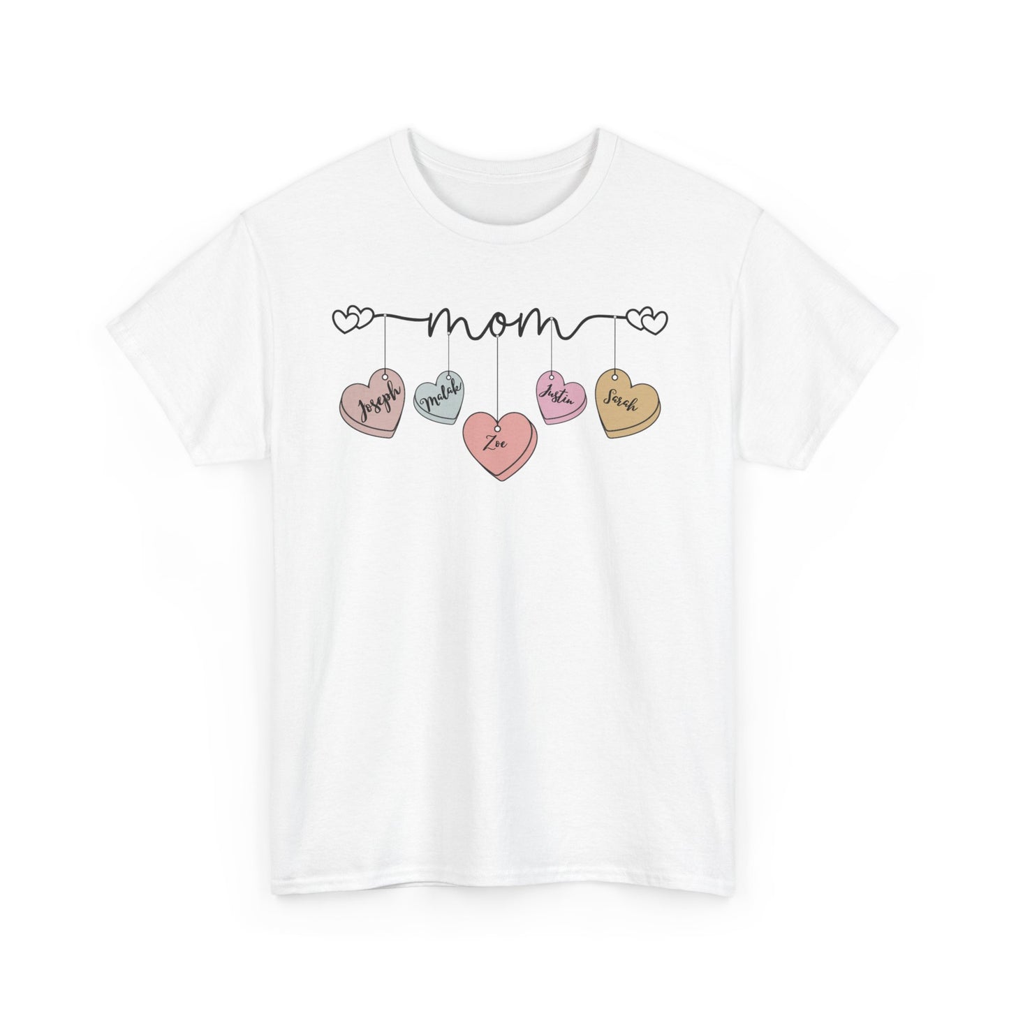 Mom Heart Unisex Heavy Cotton Tee, Gift for Mom, Mother's Day Tee, Cute Mom Shirt, Fam.ily Love Graphic Tee, Casual Wear