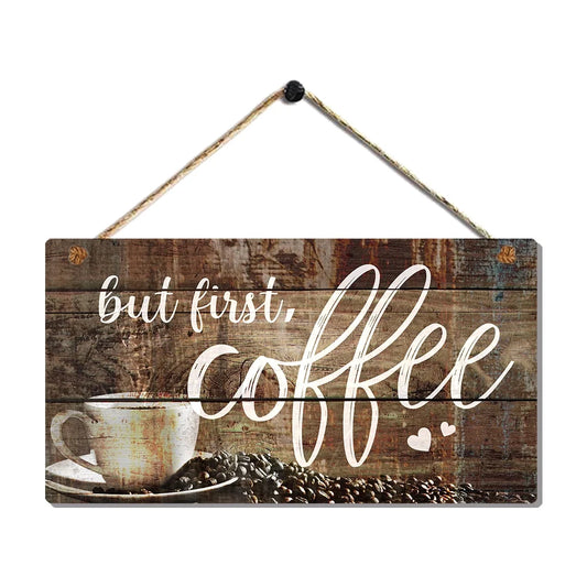 Coffee First! Vintage Wood Wall Art Plaque - 11.5" x 6" ☕✨