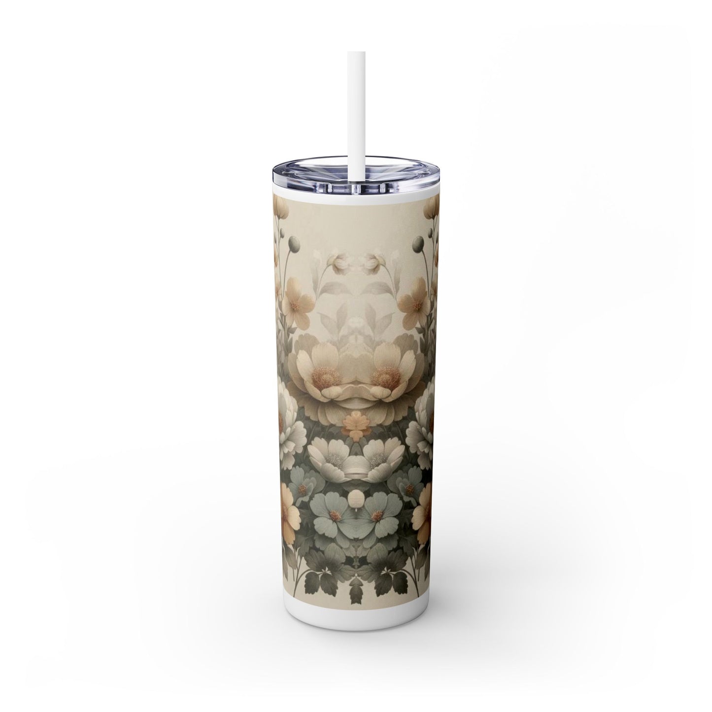 Personalized Floral Skinny Tumbler with Straw, 20oz | Custom Drinkware, Travel Mug, Gift for Her, Coffee Cup, Eco-Friendly