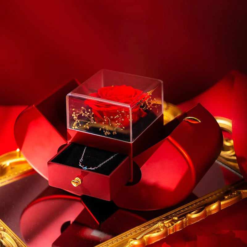 Give the Gift of Forever! 💎 Red Apple Jewelry Box with Eternal Rose – Perfect for Valentine's Day, Mother's Day, or Christmas Gifts for Her!