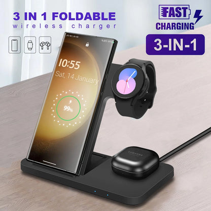 Upgrade Your Charging Game! ⚡ 3-in-1 Wireless Charger Stand for Samsung Devices | Fast 15W Charging for Galaxy Z Flip, S Series & Galaxy Watch!