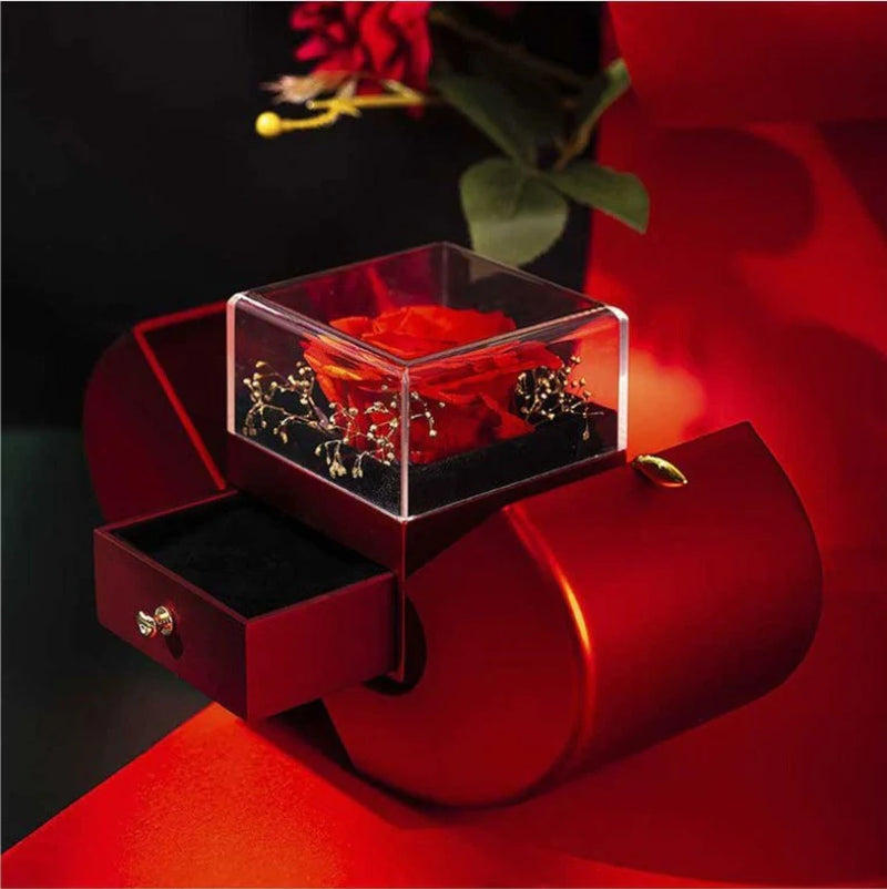 Give the Gift of Forever! 💎 Red Apple Jewelry Box with Eternal Rose – Perfect for Valentine's Day, Mother's Day, or Christmas Gifts for Her!