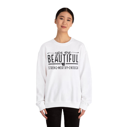 Inspirational Sweatshirt - You Are Beautiful, Cozy Gift for Her, Self-Love Apparel, Motivational Layering, Perfect for Everyday Wear