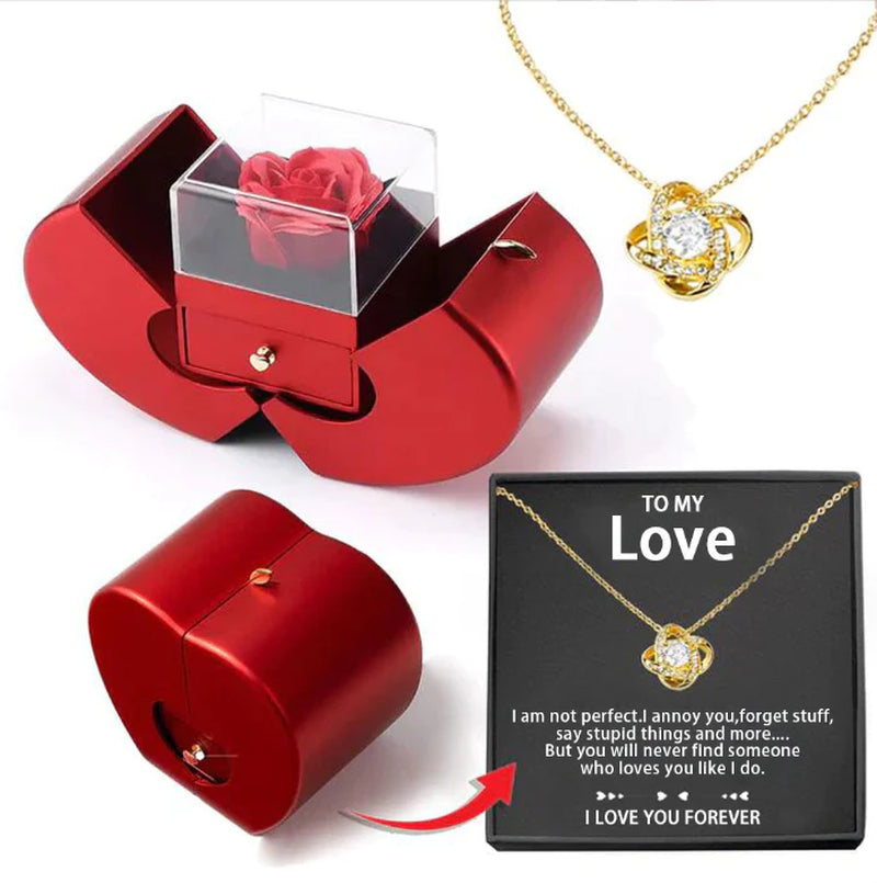 Give the Gift of Forever! 💎 Red Apple Jewelry Box with Eternal Rose – Perfect for Valentine's Day, Mother's Day, or Christmas Gifts for Her!