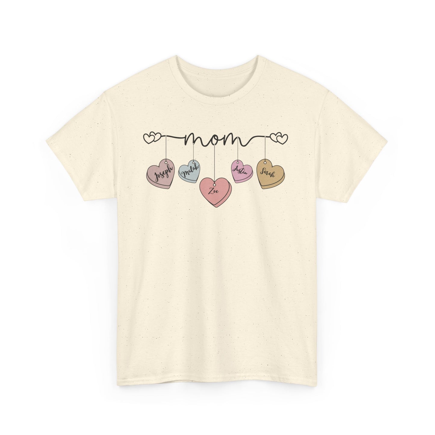 Mom Heart Unisex Heavy Cotton Tee, Gift for Mom, Mother's Day Tee, Cute Mom Shirt, Fam.ily Love Graphic Tee, Casual Wear