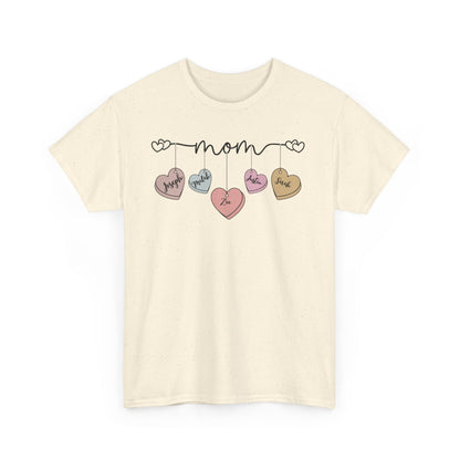 Mom Heart Unisex Heavy Cotton Tee, Gift for Mom, Mother's Day Tee, Cute Mom Shirt, Fam.ily Love Graphic Tee, Casual Wear