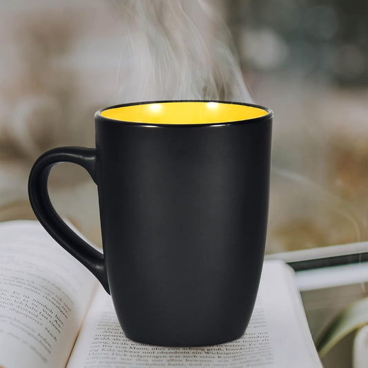 Sip in Style! ☕️ Large 16oz Ceramic Coffee Mug – Black & Yellow Porcelain Mug for Office, Home & More | Perfect for Coffee, Tea, Cocoa & Juice!