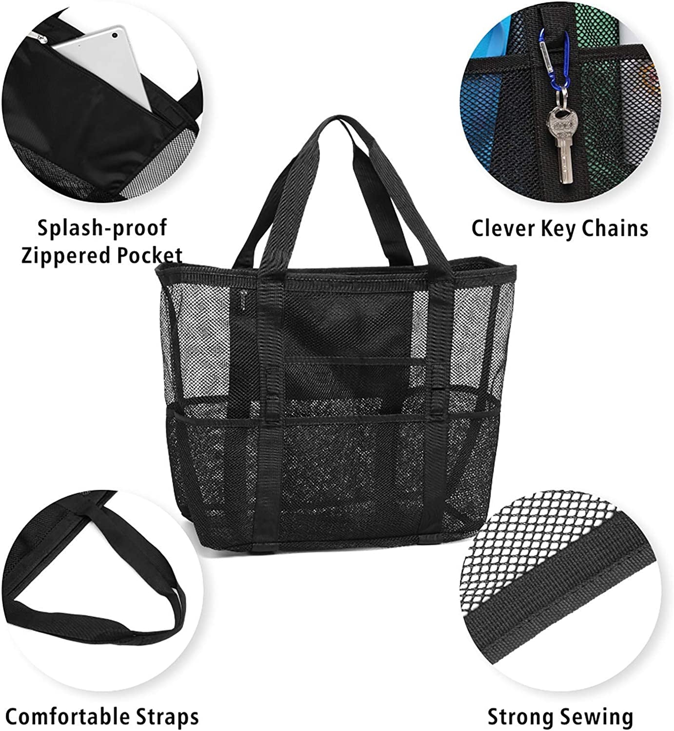 Mesh Beach Bag Family - Beach Tote 9 Pockets Cruise Vacation Essentials