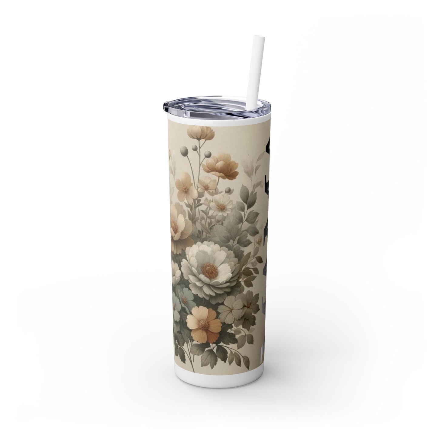 Personalized Floral Skinny Tumbler with Straw, 20oz | Custom Drinkware, Travel Mug, Gift for Her, Coffee Cup, Eco-Friendly