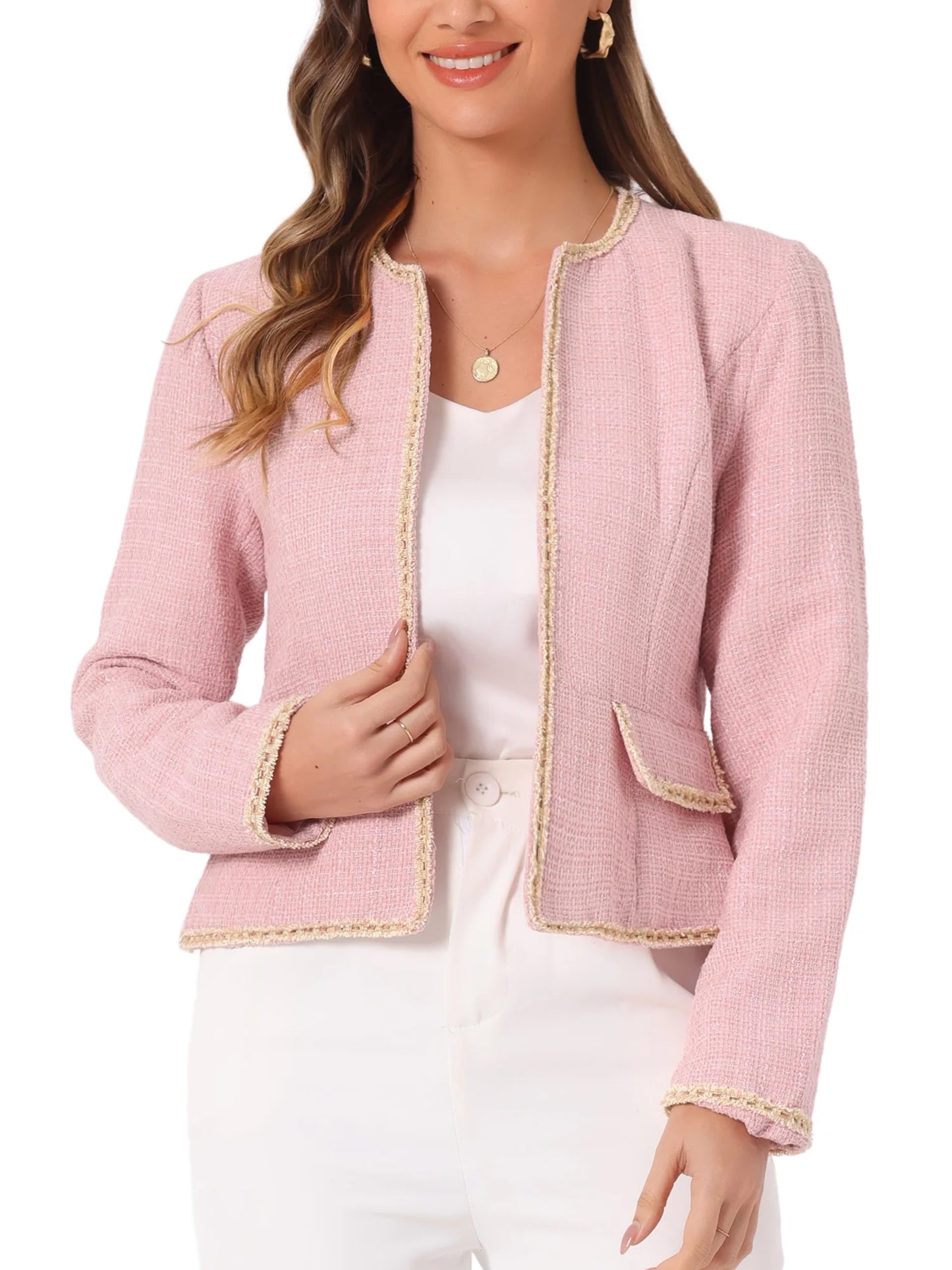 Elevate Your Office Look ✨ Women’s Plaid Tweed Open-Front Blazer – Chic & Sophisticated for Every Professional Wardrobe!