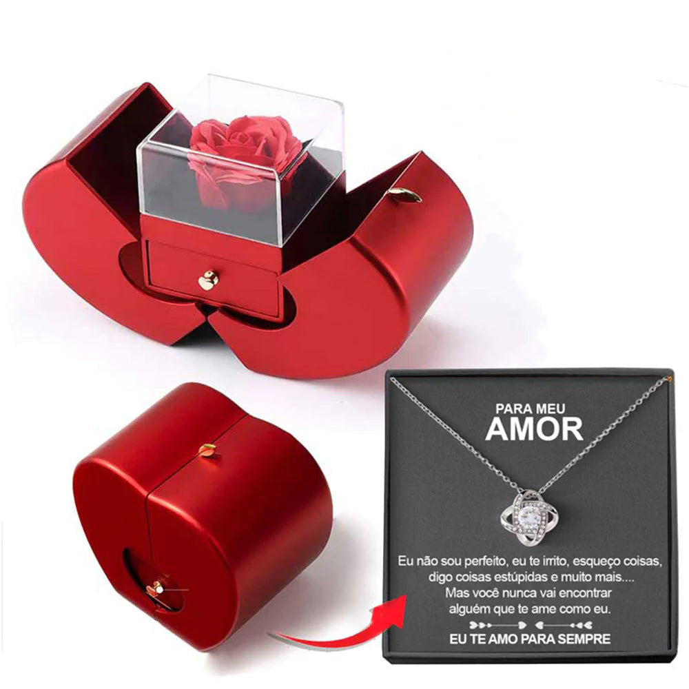 Give the Gift of Forever! 💎 Red Apple Jewelry Box with Eternal Rose – Perfect for Valentine's Day, Mother's Day, or Christmas Gifts for Her!