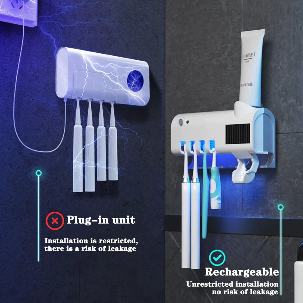 Say Goodbye to Germs! ✨ UV Toothbrush Holder & Cleaner + Automatic Toothpaste Dispenser in One!