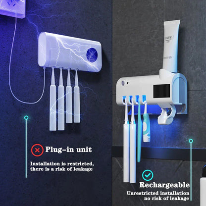 Say Goodbye to Germs! ✨ UV Toothbrush Holder & Cleaner + Automatic Toothpaste Dispenser in One!