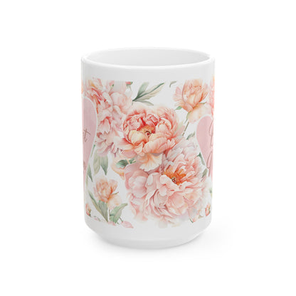 Floral Love Ceramic Mug, Beautiful Peony Design, Perfect Gift for Mother's Day, Birthday, Wedding, or Home Decor