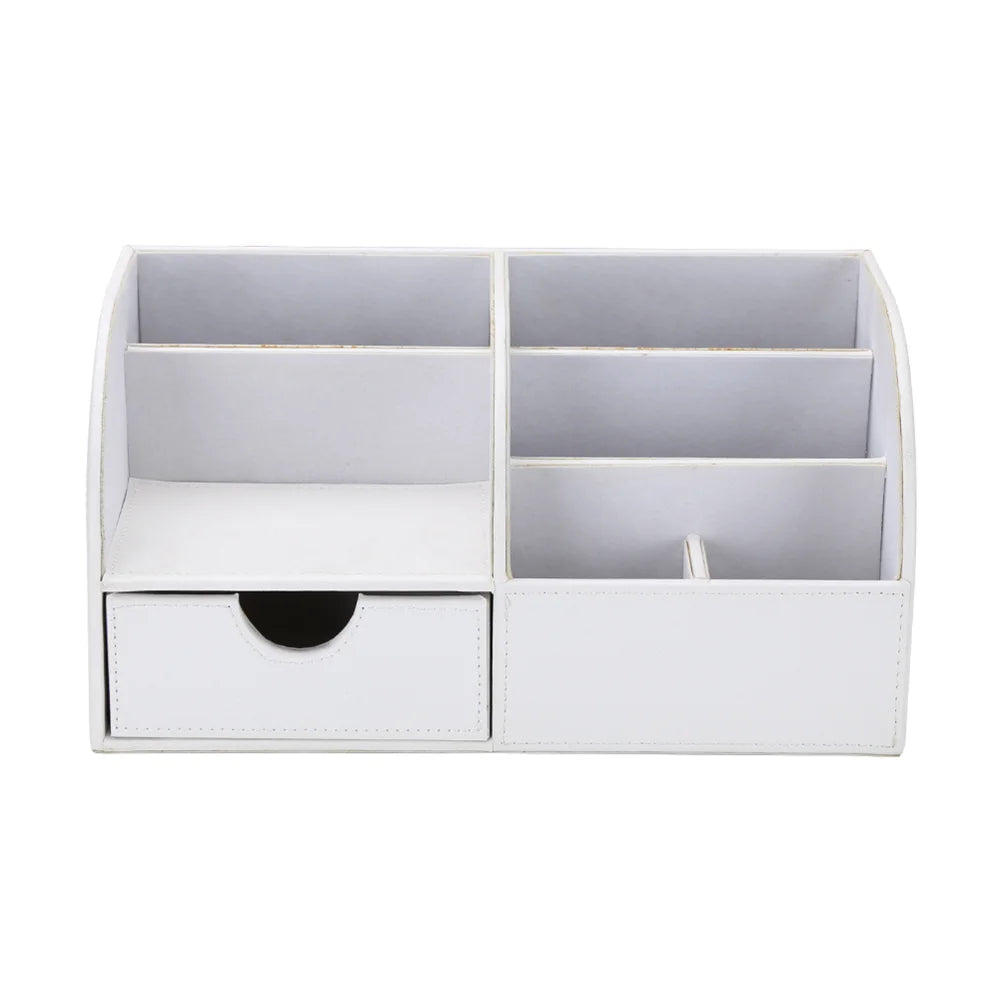 Declutter in Style! ✨ PU Leather Desktop Organizer | Chic White Storage Box for Pens, Phones, and Remotes – Perfect for a Tidy Workspace!