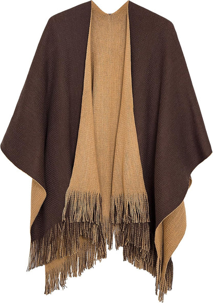 Cozy Up in Style ❄️ Women’s Vintage Poncho Cape – Tassel Details, Blanket Shawl Wrap for Chic Winter Comfort!