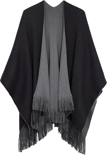 Cozy Up in Style ❄️ Women’s Vintage Poncho Cape – Tassel Details, Blanket Shawl Wrap for Chic Winter Comfort!