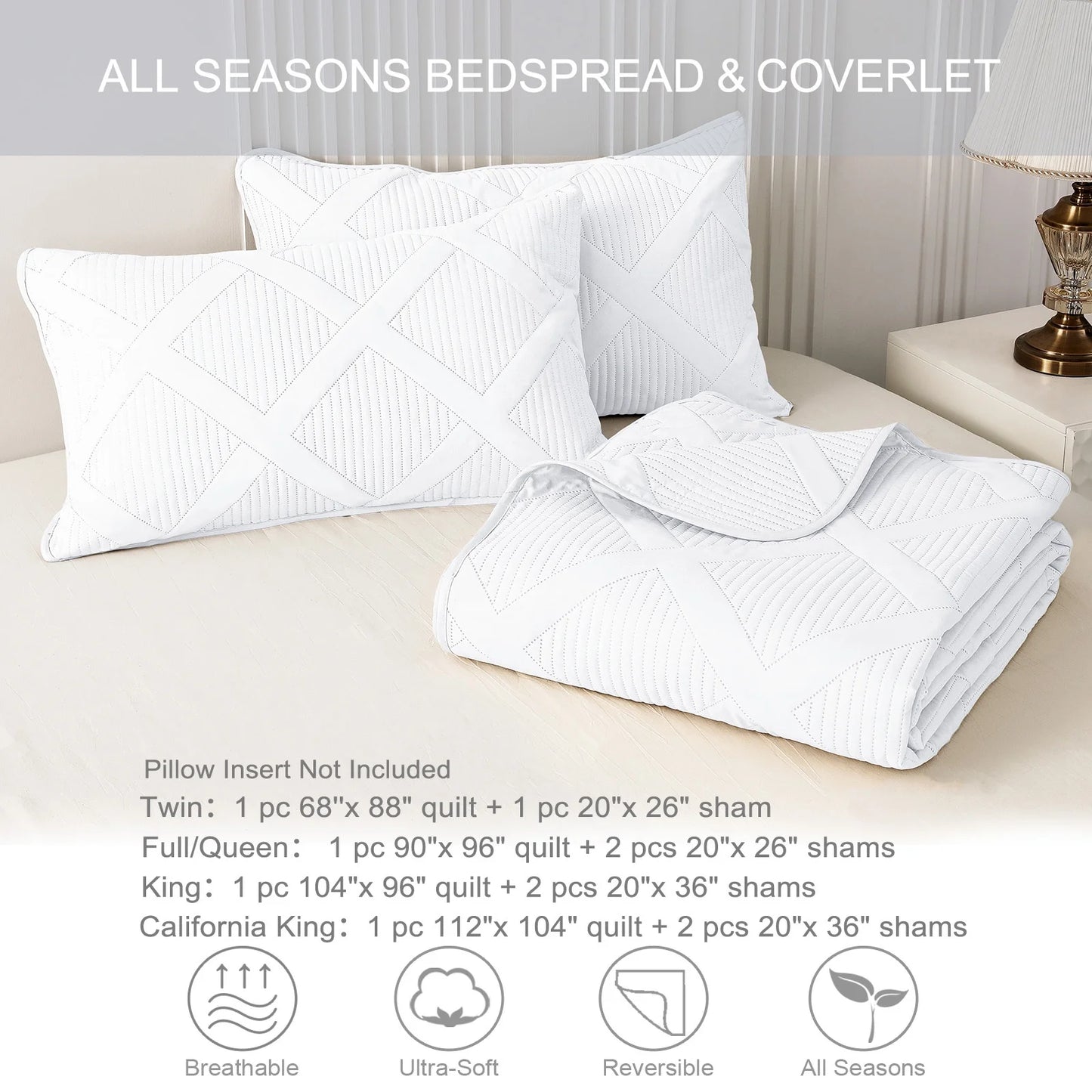 "✨ Upgrade Your Bed: Ultrasonic King Quilt Set with Modern Stripes for a Fresh Look! 🛏️ (White, 3-Piece)