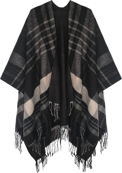 Cozy Up in Style ❄️ Women’s Vintage Poncho Cape – Tassel Details, Blanket Shawl Wrap for Chic Winter Comfort!