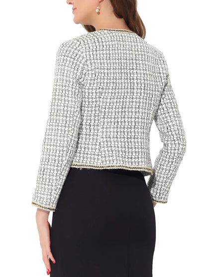 Elevate Your Office Look ✨ Women’s Plaid Tweed Open-Front Blazer – Chic & Sophisticated for Every Professional Wardrobe!