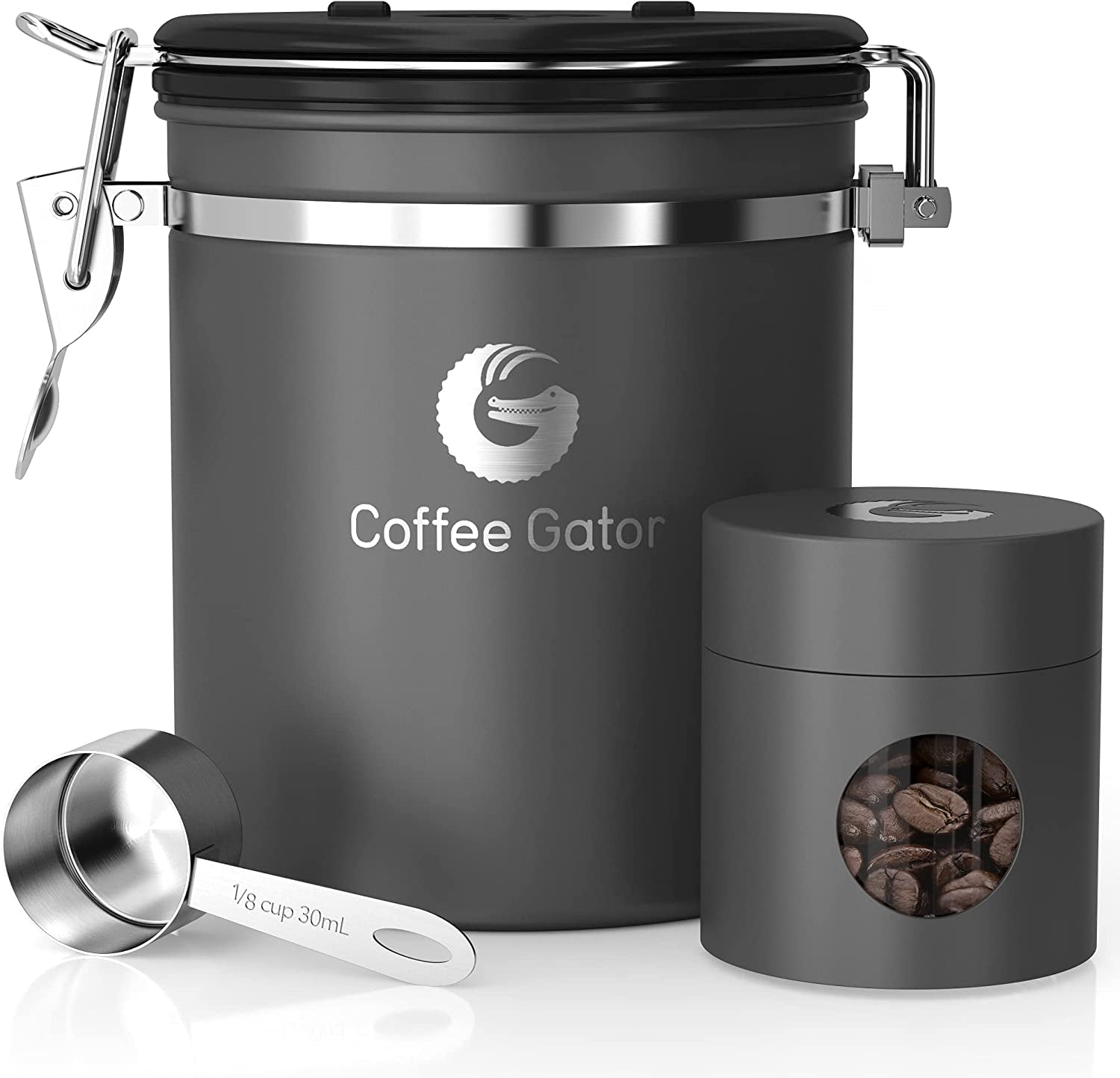 Keep Your Coffee Fresh! ☕️ Stainless Steel Airtight Coffee Canister – 16oz with Date-Tracker, CO2 Release Valve & Travel Jar – Perfect for Ground Coffee!