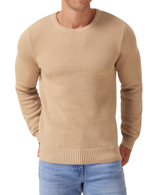 Effortless Style & Comfort ✨ Men’s Pullover Sweater – Soft, Lightweight, and Classic Crewneck Knitwear with Ribbed Edges in Light Camel (XXL).