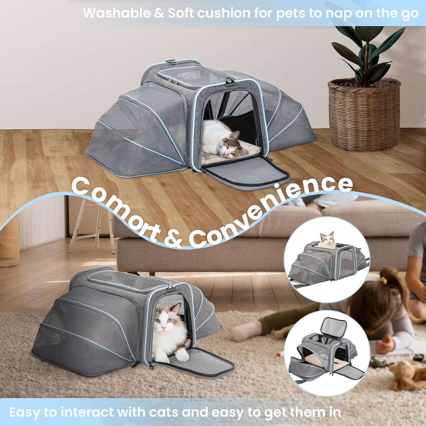 Jet-Set Ready ✈️ Expandable Cat & Small Pet Carrier – Airline Approved, Soft-Sided & Washable with Extra Room for Your Furry Travel Buddy!