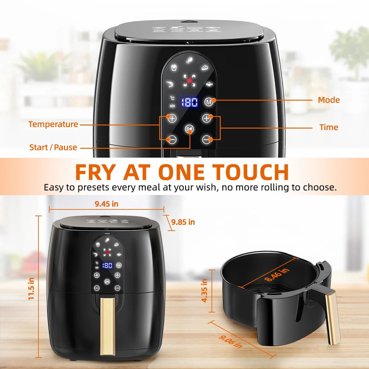 🍟 Cook Smarter: 5.2QT Air Fryer Oven with 5 Presets & Digital Touch Screen! 🍳✨ (Oilless & Dishwasher-Safe)