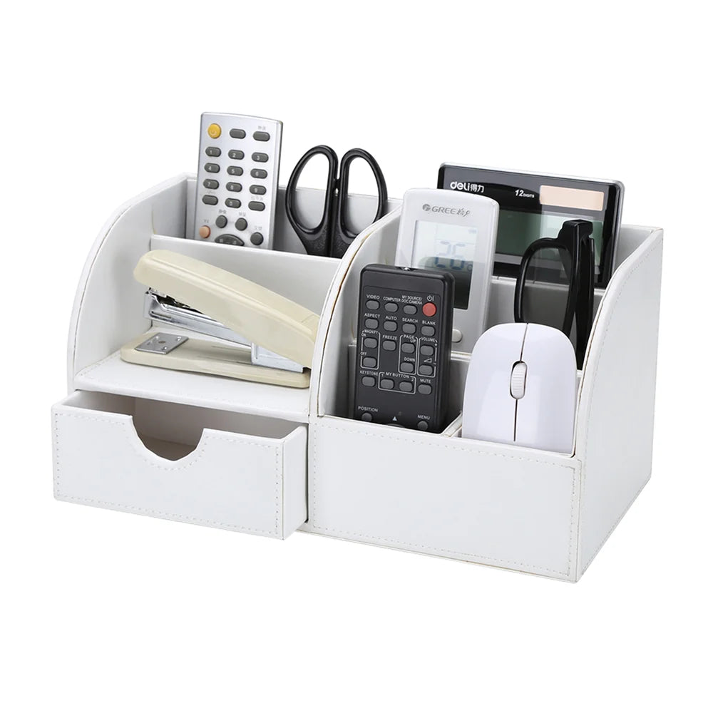 Declutter in Style! ✨ PU Leather Desktop Organizer | Chic White Storage Box for Pens, Phones, and Remotes – Perfect for a Tidy Workspace!