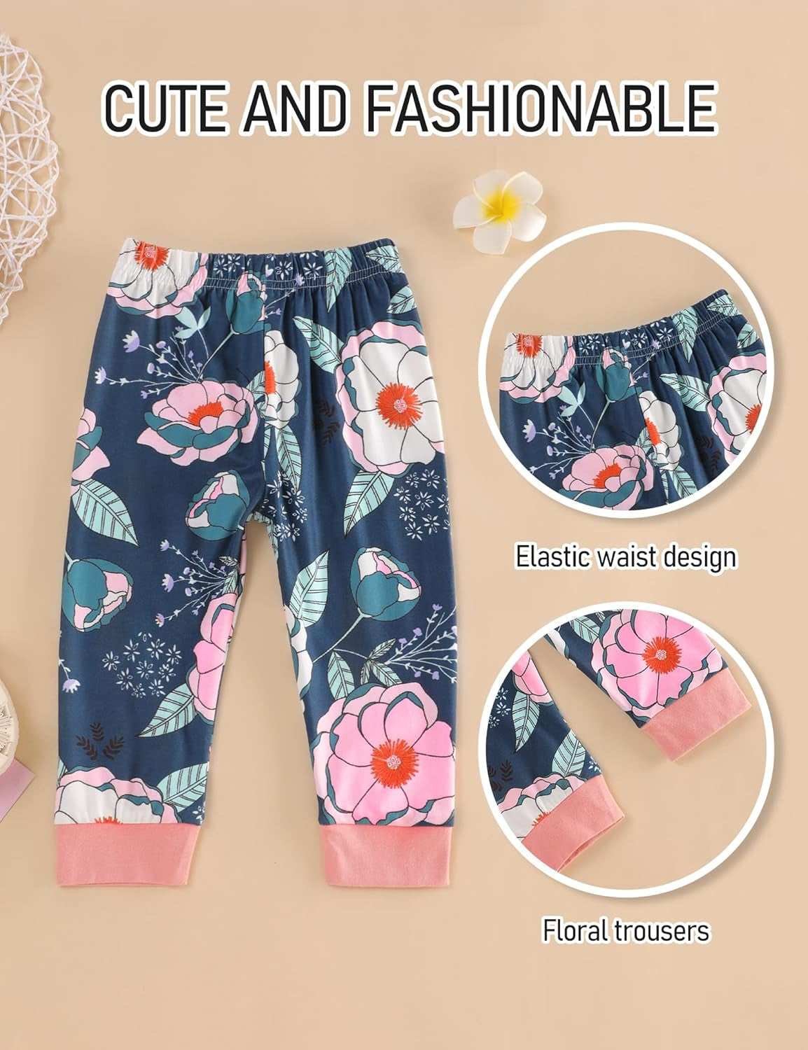 Adorable and Stylish! 🌸 Toddler Baby Girl Outfit – Solid Color Ruffle Top, Floral Pants & Cute Headband Set for a Perfect Look!