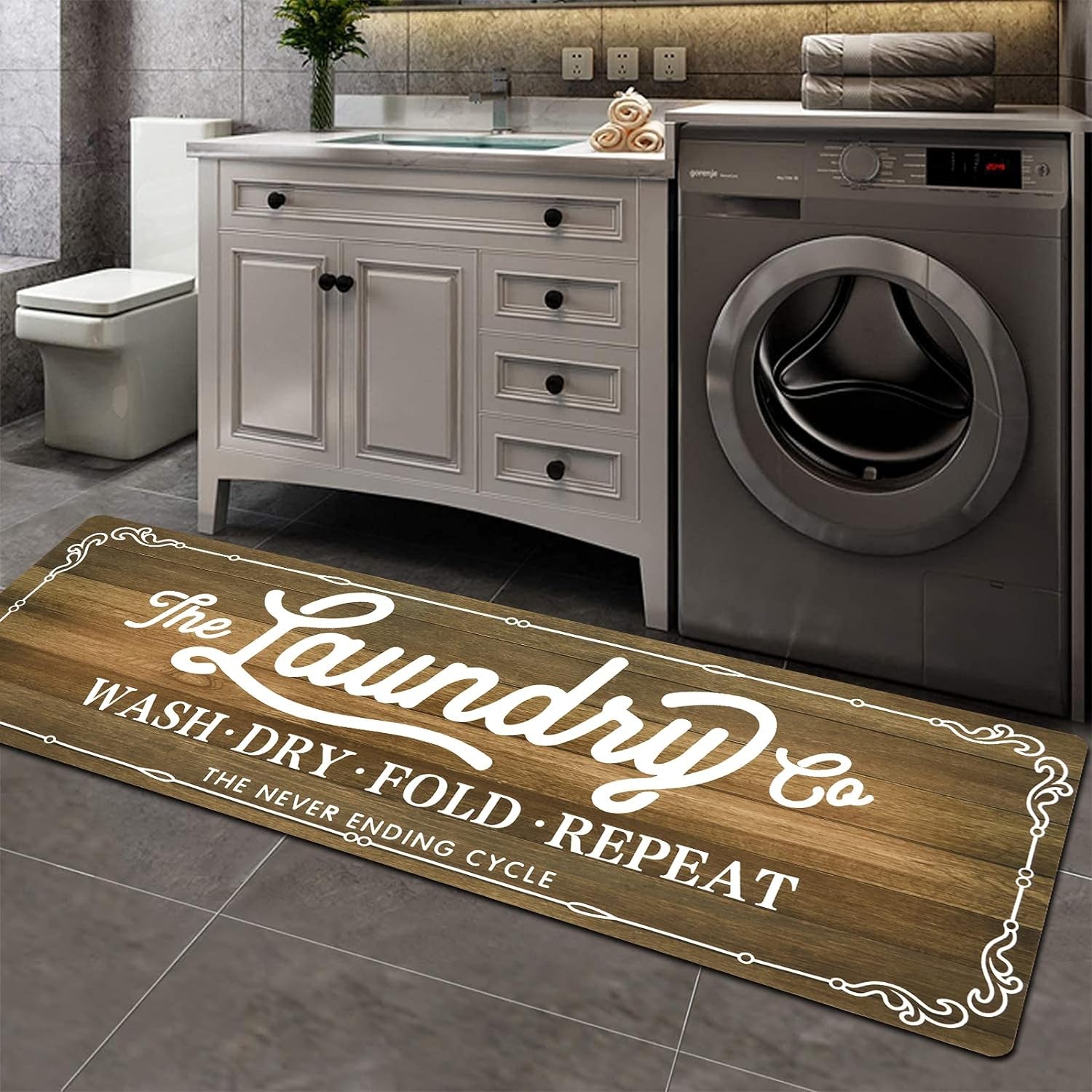 Add Charm to Your Home 🏡 Farmhouse Laundry Room Rug – Non-Slip, Washable & Perfect for Kitchen, Bathroom, or Hallway! 20”x48” of Cozy Style!