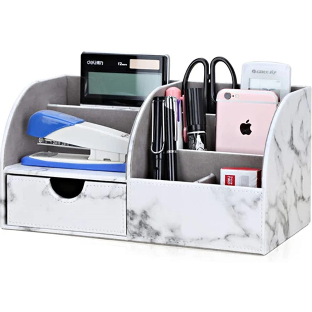 Declutter in Style! ✨ PU Leather Desktop Organizer | Chic White Storage Box for Pens, Phones, and Remotes – Perfect for a Tidy Workspace!