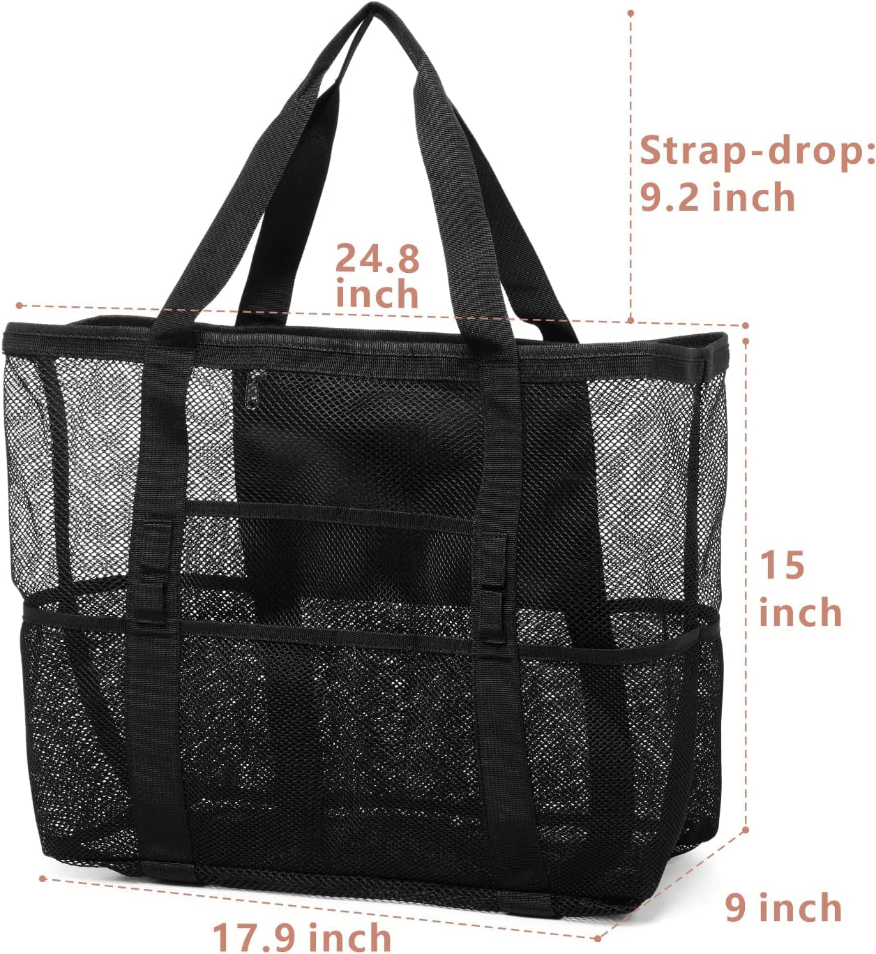 Mesh Beach Bag Family - Beach Tote 9 Pockets Cruise Vacation Essentials