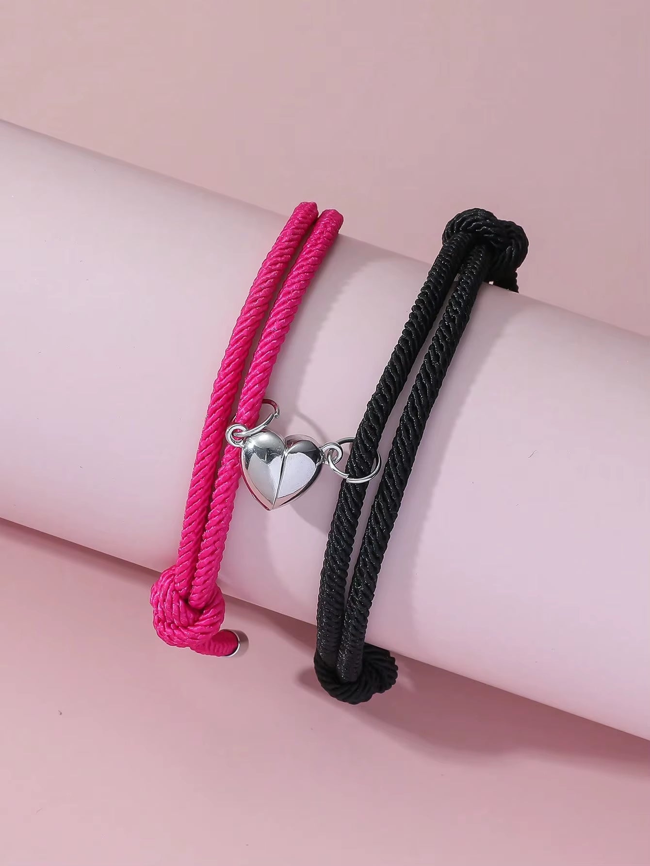 Show Your Bond in Style! 💫 Black & White Hand Rope Magnetic Couple Bracelets – Perfect for Friends, Brothers, or Travel – Elegant Silver Design!