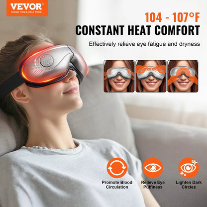 🌟 Relax & Recharge: VEVOR Heated Eye Massager with Bluetooth Music & 5 Soothing Modes! 🎶👀 (180° Foldable)