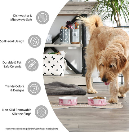 Style Meets Function for Your Pet! 🐾 Paw & Patch Ceramic Pet Collection | Medium Set in Gray – Perfect for Treats or Pet Accessories, 2 Pieces!