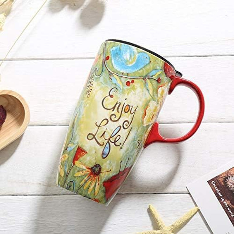 Sip in Style! ☕💖 17oz Ceramic Mug – Perfect for Coffee, Tea & Lattes with Lid – Enjoy Life, Valentine's Day Vibes! 🌟