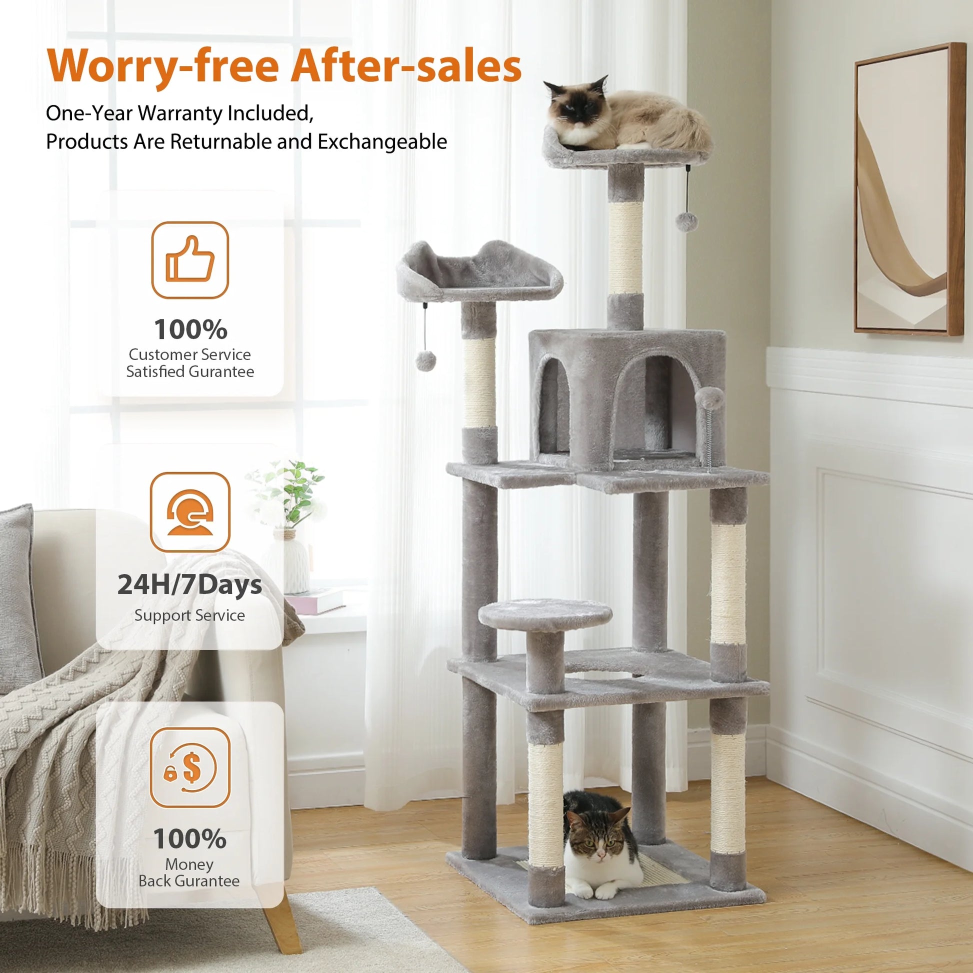 🐱 Ultimate Cat Paradise: 63" Cat Tree with Scratching Pad & Cozy Condo! 🏰✨ (Gray, Perfect for Indoor Cats)