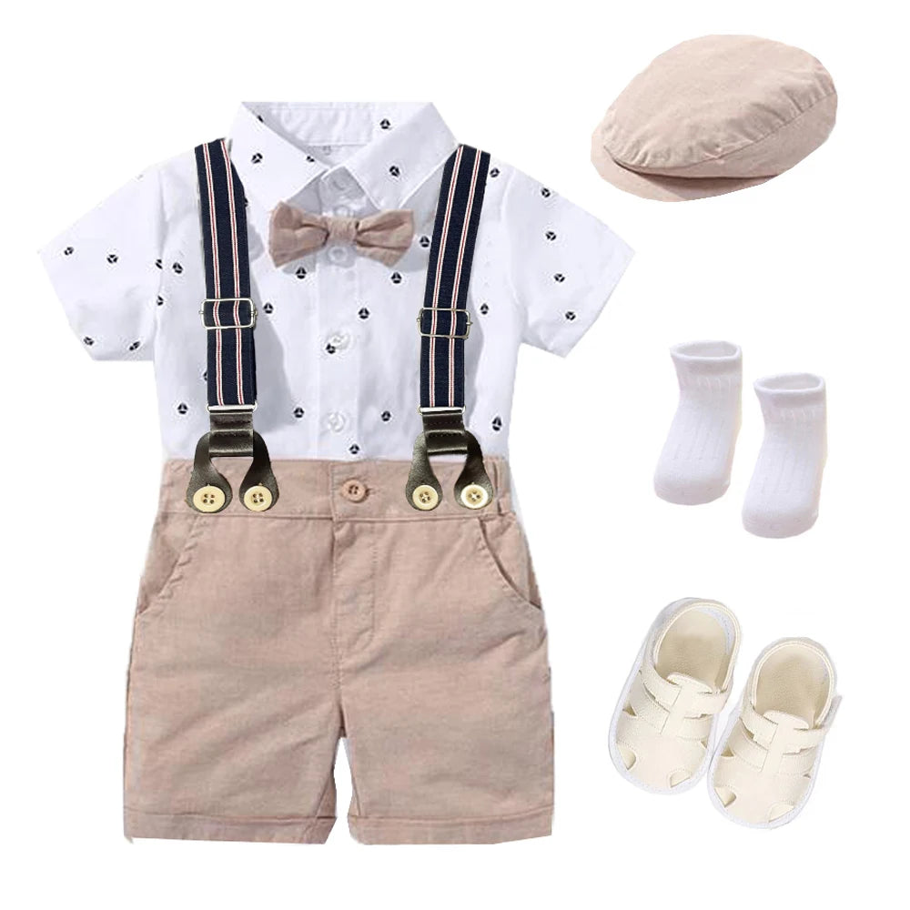 Dress Your Little Gentleman in Style! 👶✨ Baby Boy Romper & Bow Set – Perfect for Birthdays, Festivals, or Weddings with Matching Hat!